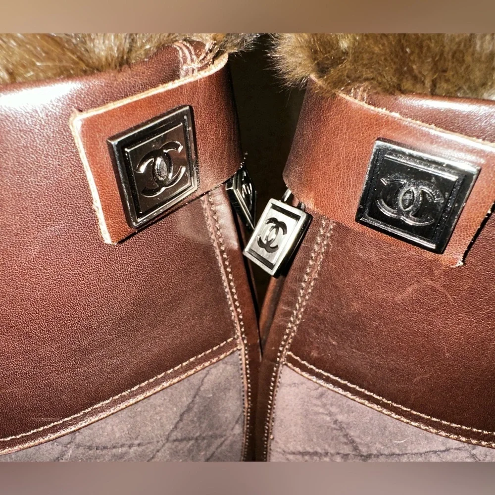 Chanel Suede & Leather Riding Boots in Espresso Brown Size 36.5